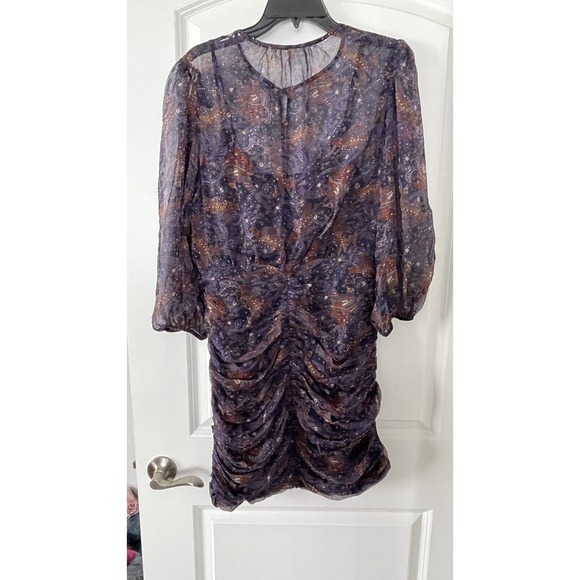 NEW $595 VERONICA BEARD "Kerri" Floral Paisley Silk Chiffon Ruched Mini Dress 10 - Picture 9 of 10